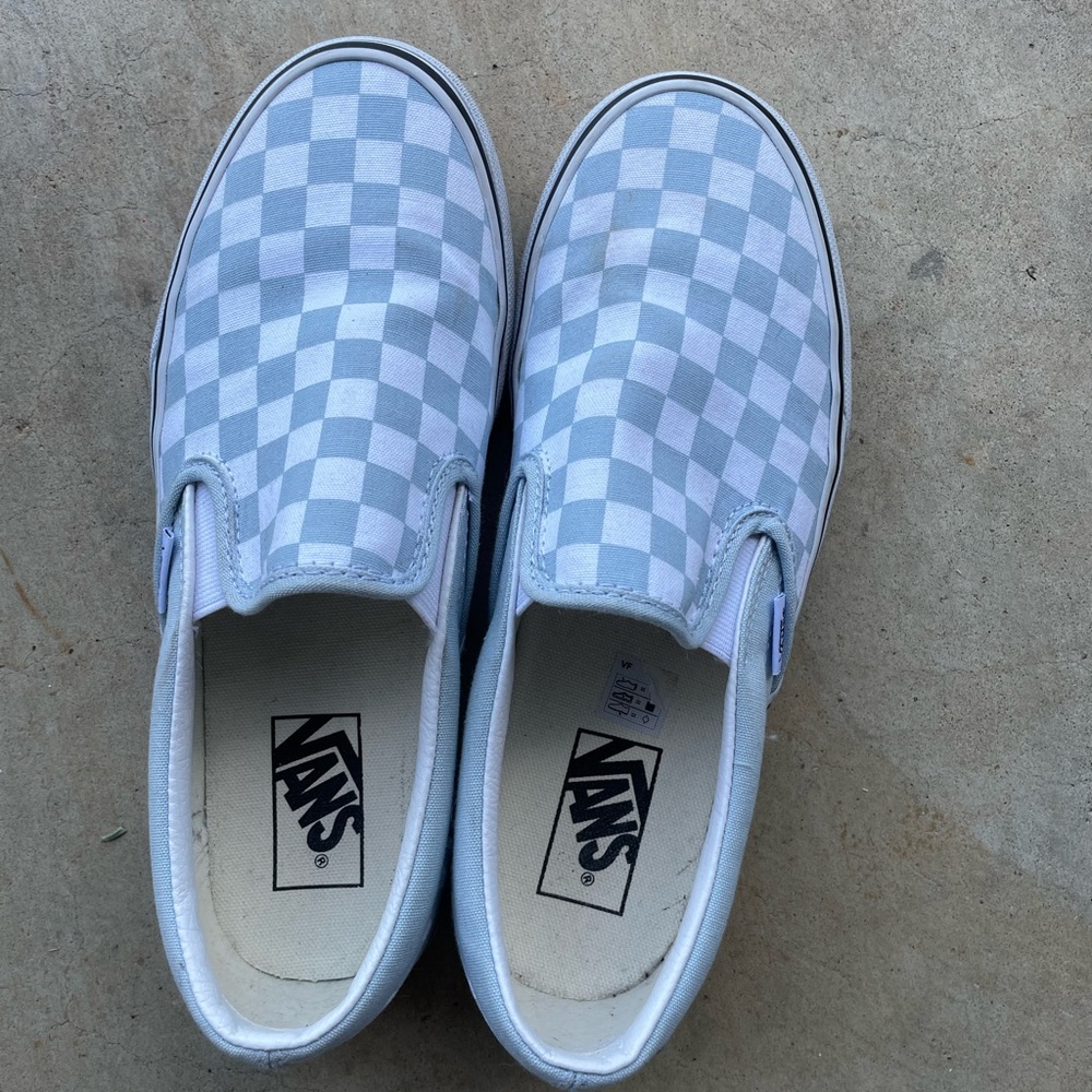 Vans Checkered Light Blue and White Shoes